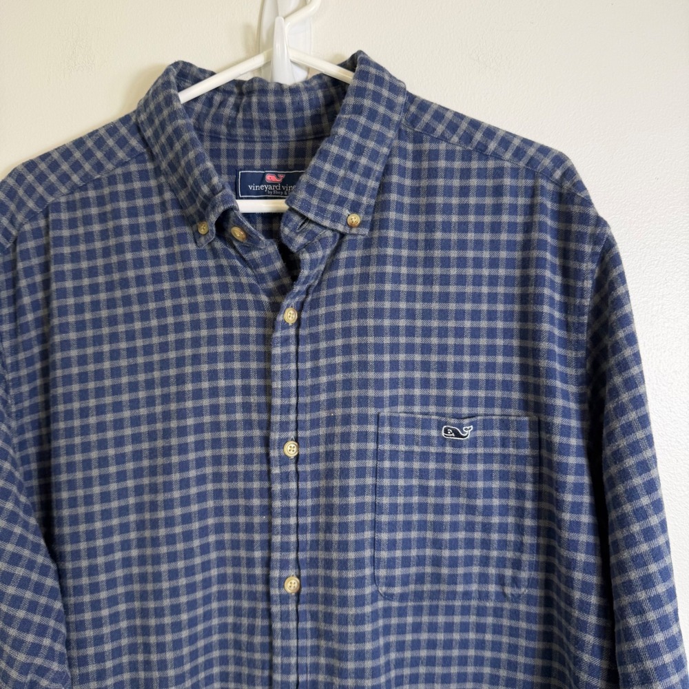 Vineyard Vines Tucker Shirt Men XL Blue Grey Plaid Flannel Classic Fit Button Up